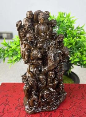 达拉干沉香木雕刻十八罗汉佛像降龙伏虎尊者客厅人物装饰家居摆件
