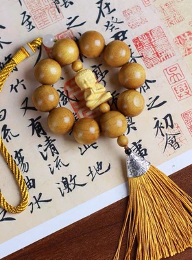 金丝楠木车挂佛珠文玩手串搭配黄杨木佛像流苏配饰汽车车内挂饰品