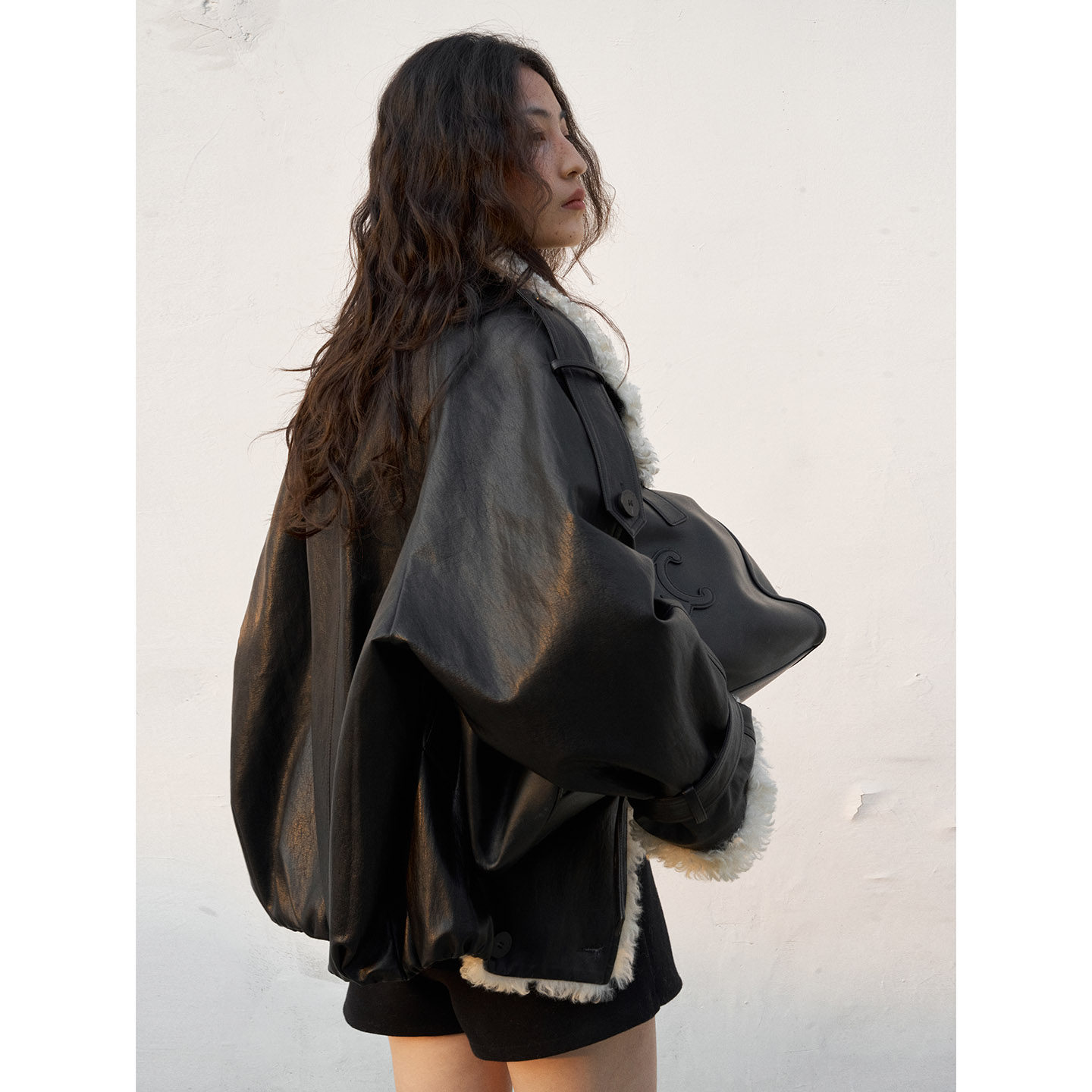 洛边 暮色旅人 原创翻领仿羊羔毛PU皮衣夹克宽松皮衣廓形外套女新,淘宝优惠券,粉丝福利购,淘宝优惠卷