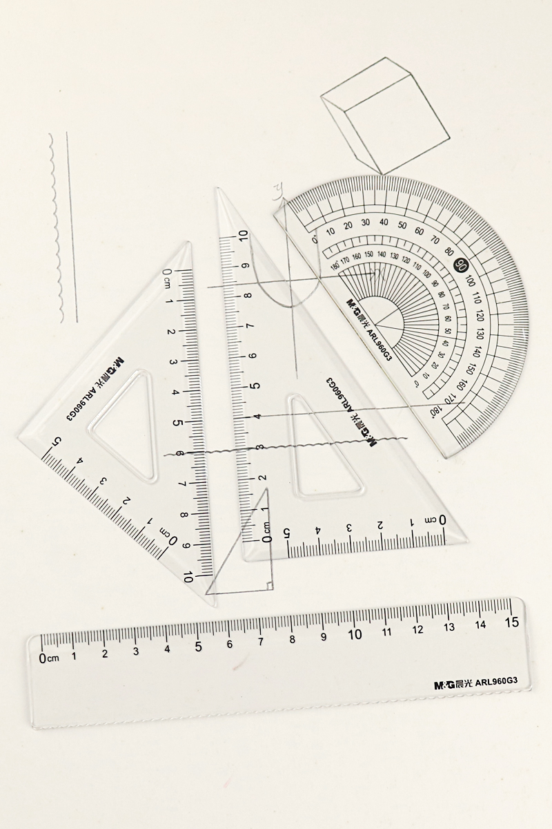 晨光茶啊套尺15cm直尺三角尺量角器学生学习考试测量工具ARL960G3 - 图0