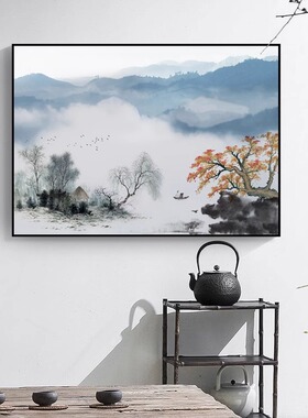 风景卧室床头挂画新中式