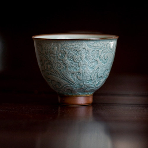 JOJO'S L. PD·紫泉涧·家用浮雕缠枝莲品茶杯陶瓷品茗杯丨安澈 - 图1