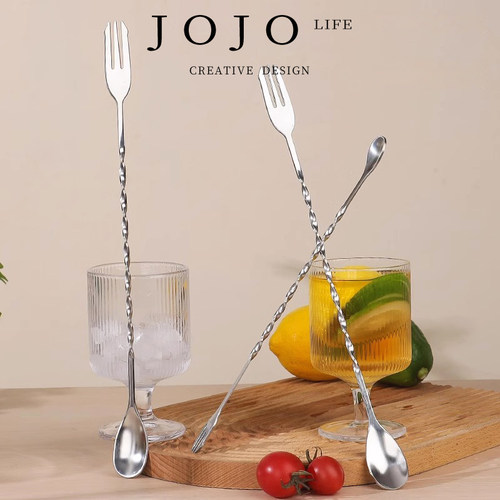 JOJO'S L. PD.address.04不锈钢长吧勺长柄搅拌棒鸡尾酒吧匙|地址 - 图0