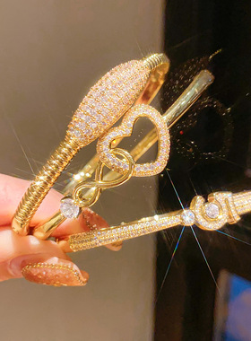 宫廷18k金电镀锆石卡扣手镯