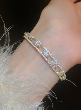 法式宫廷风闪镶钻双排椭圆手镯