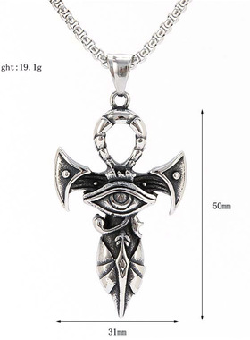 复古埃及荷鲁斯之眼生命安卡十字架吊坠项链男女不锈钢做旧