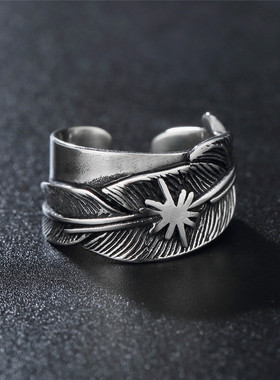 2022新款霸气男戒指批发 个性复古日本高桥五郎羽毛开口戒指