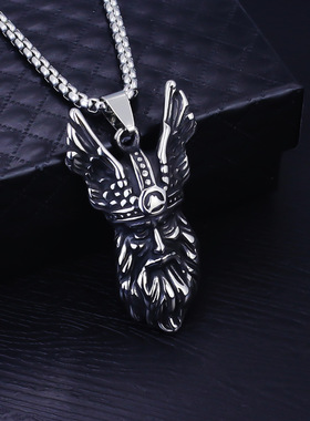 欧美个性复古皇冠人像肖像男士钛钢不锈钢吊坠项链外贸批发