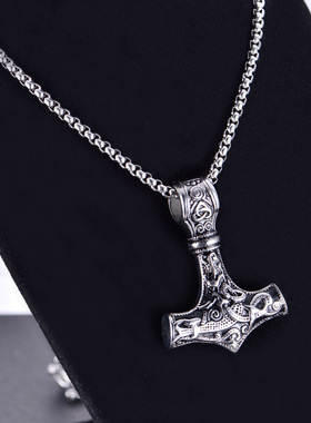 速卖通热卖直销钛钢雷神锤子不锈钢维京奥丁吊坠项链潮男女款