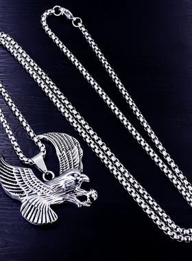 欧美跨境热销个性朋克嘻哈不锈钢雄鹰展翅吊坠街头复古潮男项链