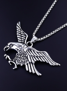 欧美跨境盒子链朋克嘻哈雄鹰男士个性配饰吊坠不锈钢项链批发