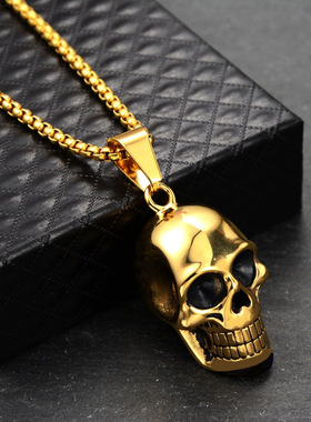 厂价直批 欧美不锈钢配链炫酷骷髅头项链钛钢男士复古速卖通爆款