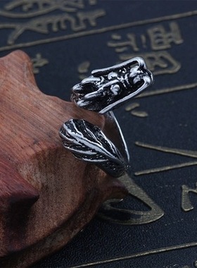 2025韩版时尚流行朋克风经典个性男戒 复古夸张龙头男士百搭戒指