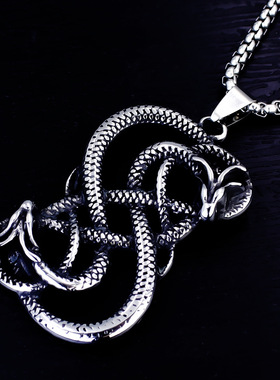 跨境爆款维京双龙钛钢不锈钢项链吊坠复古男女项链北欧饰品批发