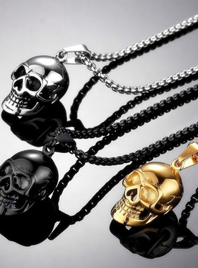 欧美新款饰品不锈钢项链 个性复古骷髅头项链 朋克风男士钛钢