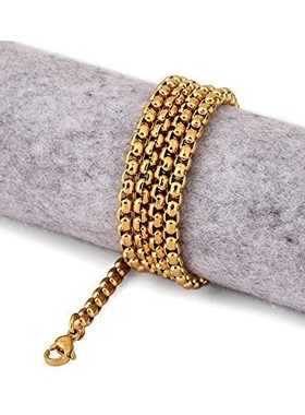 不锈钢3mm方珍珠链子 男士方型龙骨链项链饰品配链金色钢色黑色