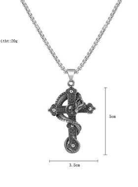 新款欧美钛钢项链十字架神龙吊坠复古朋克不锈钢项链厂家饰品