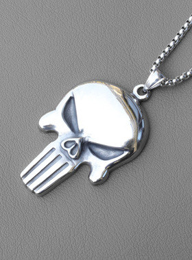 热销新款惩罚者个性吊坠欧美复古潮人不锈钢项链嘻哈跨境骷髅头