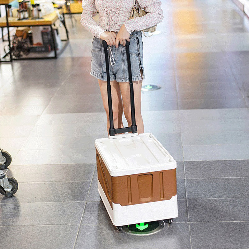 收纳箱带滑轮拉杆户外露营箱便携野餐车载后备箱购物小推车折叠箱
