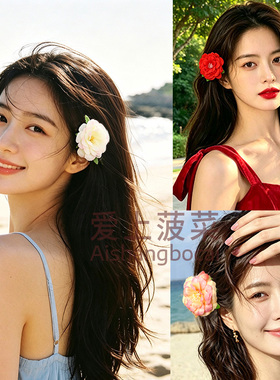红色小玫瑰花头饰发夹头花发卡子