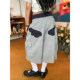 C2 homemade/American retro workwear style printed cropped trousers women's spliced waist wide leg casual pants new summer style