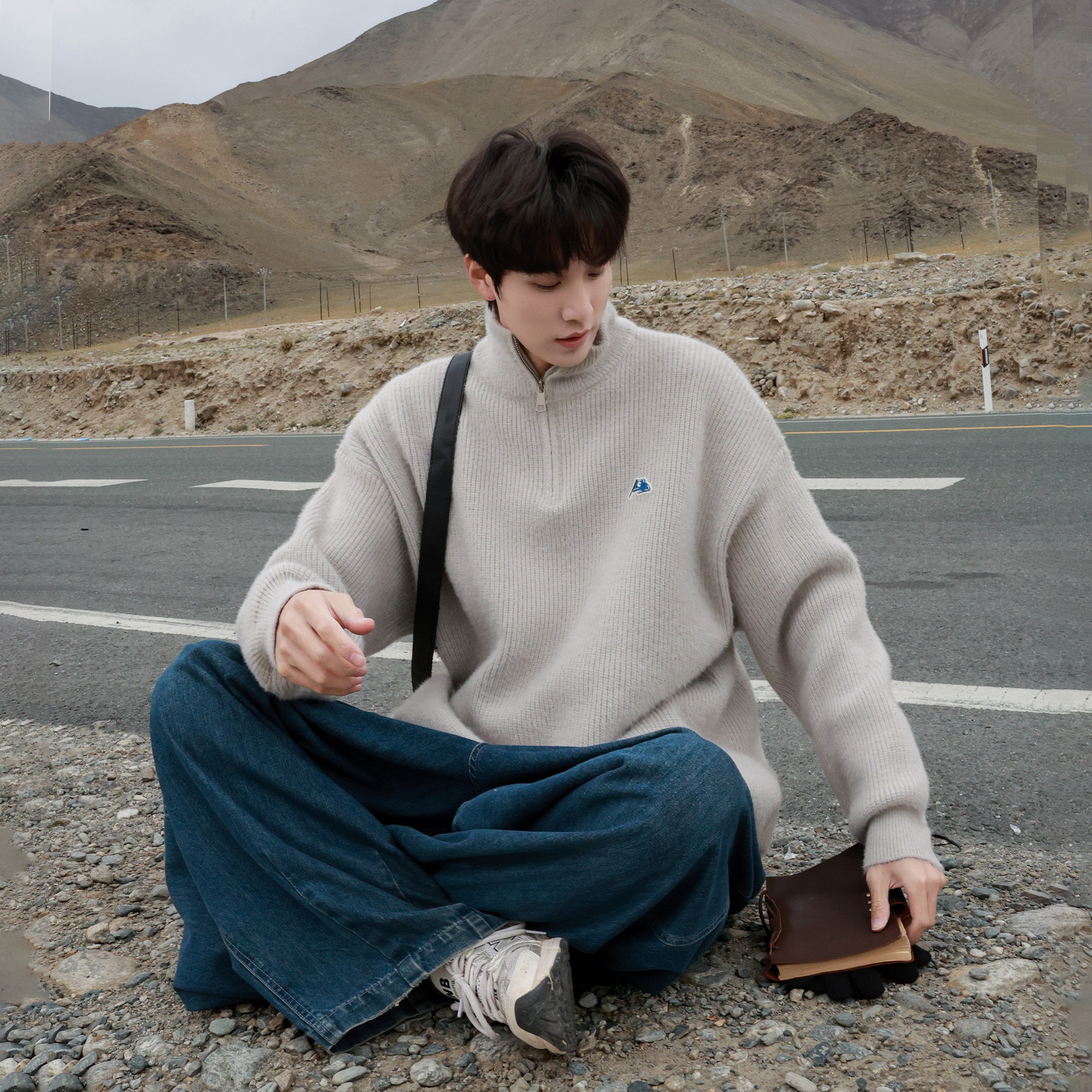 GOOZI MADE日系半拉链高领毛衣男冬季保暖男生纯色套头针织衫外套,淘宝优惠券,粉丝福利购,淘宝优惠卷