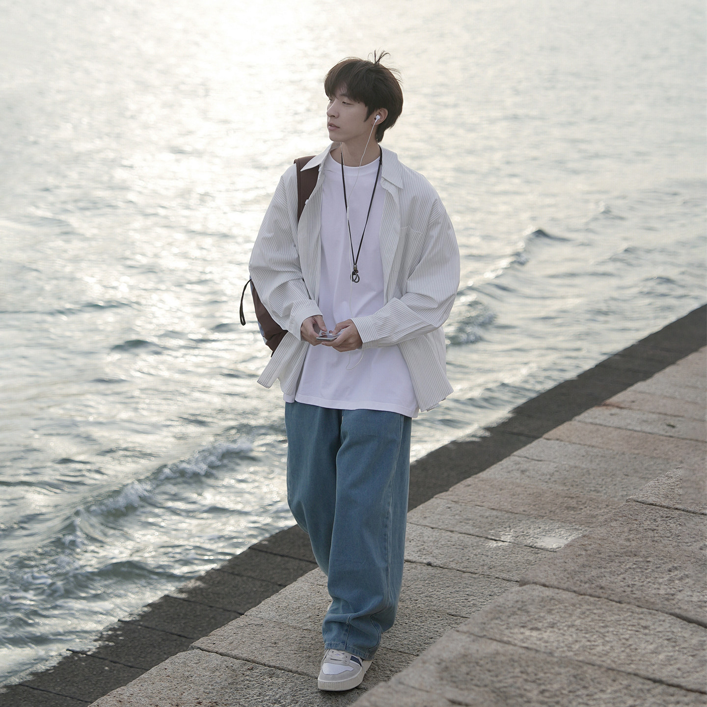 GOOZI MADE浅蓝色条纹衬衫男春季男生男款寸衫少年感长袖衬衣外套,淘宝优惠券,粉丝福利购,淘宝优惠卷