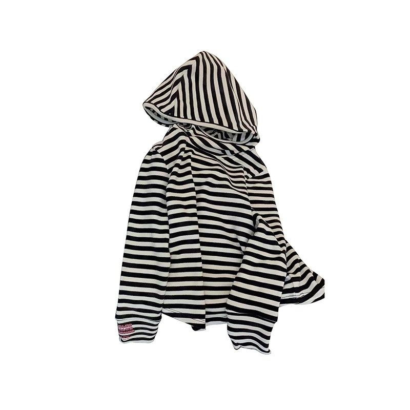 女童条纹长袖T恤2025新款秋季中大儿童连帽卫衣男童套头打底衫潮,淘宝优惠券,粉丝福利购,淘宝优惠卷