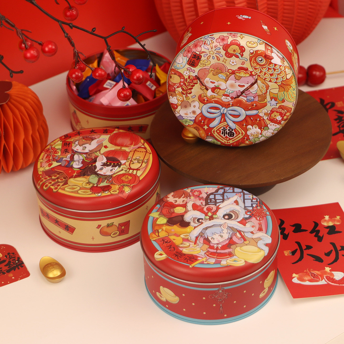 2026新年马年生肖圆罐曲奇饼干可可脆糖果礼品马口铁圆形包装铁盒,淘宝优惠券,粉丝福利购,淘宝优惠卷