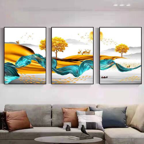 现代简约楼梯间装饰画复式走廊过道挂画北欧客厅沙发背景墙三联画 - 图3