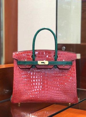 手工定制老工匠全手工蜡线鳄鱼皮凯莉包女手提包25 /30CM Birkin1