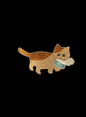 复古可爱偷鱼罐头小猫胸针 童趣猫咪别针牛仔帆布包休闲穿搭配饰