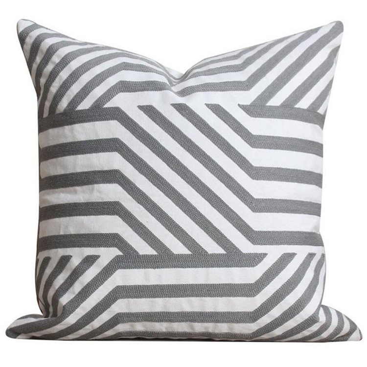 grey灰色全棉刺绣花沙发抱枕现代几何样板房靠垫套 cushion cover - 图3
