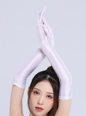 女手套纯色分指加长性感冰丝