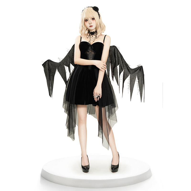 小恶魔欧美万圣节cos衣服角色舞台扮演服恶魔天使翅膀连衣裙套装 - 图0