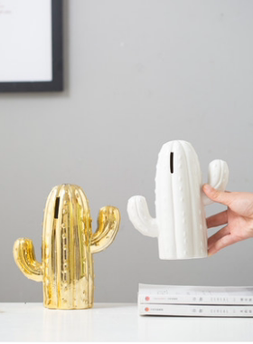北欧创意陶瓷仙人掌存钱罐装饰摆件现代客厅酒柜家居饰品摆设礼物