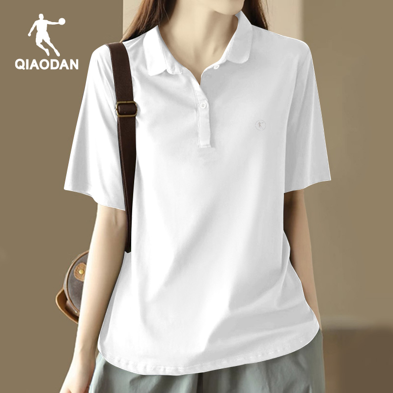 乔丹短袖T恤女2025夏季新款粉色翻领POLO衫运动透气冰丝正肩半袖t
