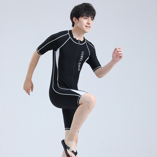 男泳衣套装青少年夏2025年新款大码防晒胖童大童初中生连体游泳衣