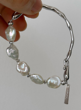 925纯银原创冷蓝巴洛克珍珠手链