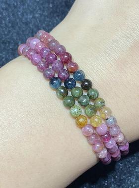 天然彩碧玺三圈手串时尚小清新