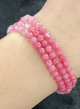 天然樱花蔷薇石三圈手串时尚百搭