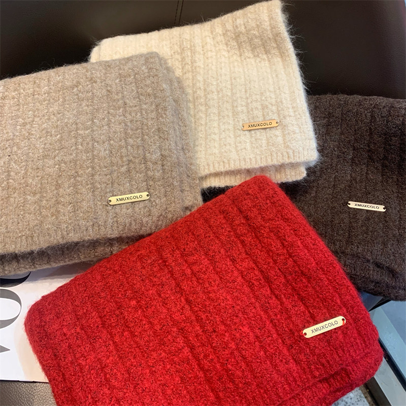 出口韩国~小金标纯色含羊毛围巾女冬季百搭保暖学生情侣针织围脖,淘宝优惠券,粉丝福利购,淘宝优惠卷