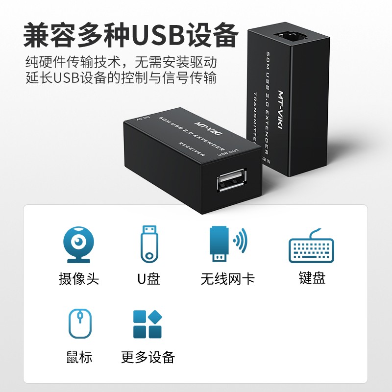 迈拓维矩MT-250FT USB延长器键盘鼠标视频会议摄像头无线网卡U盘打印机延长线放大器转rj45网线延长50米100米 - 图0