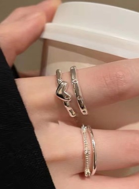 爱心素圈锆石开口戒指小众设计