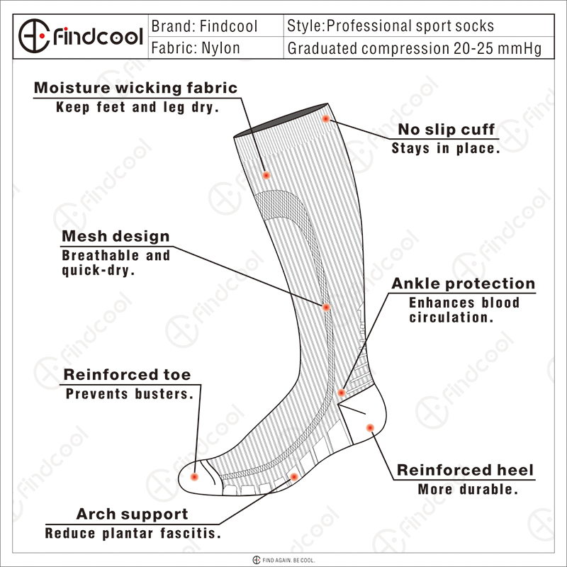 Findcool运动跑步袜2双装男女户外长筒专业越野减压小腿骑行压缩
