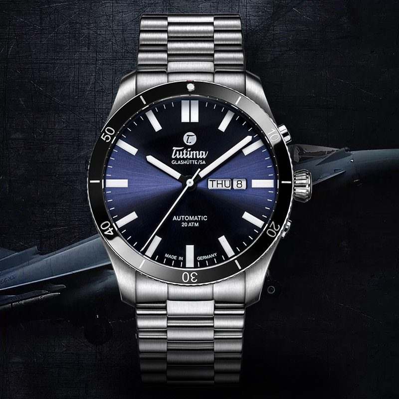 拓天马tutima自动机械德国蓝色男表 万表网欧美腕表