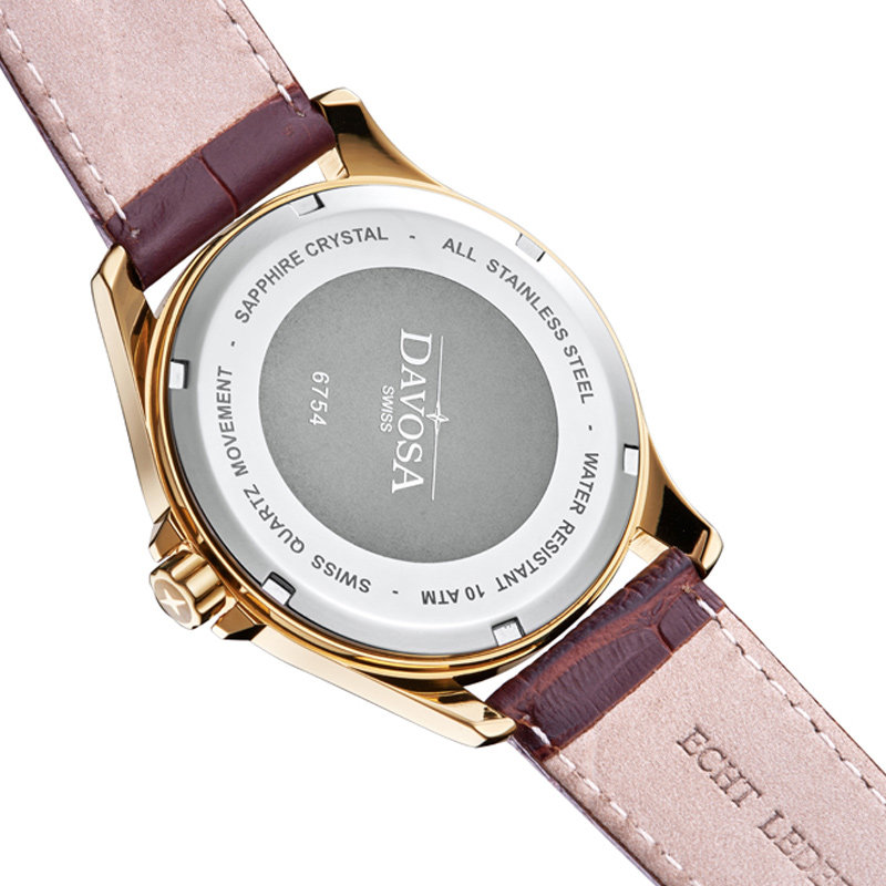 瑞士手表迪沃斯DAVOSA 金色防水腕表 16246715 男士皮带石英手表