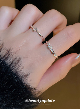 镶钻开口戒指冷淡风女