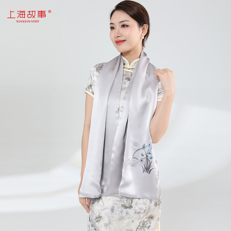 上海故事妈妈苏绣手工桑蚕丝丝巾 上海故事旗舰围巾/丝巾/披肩