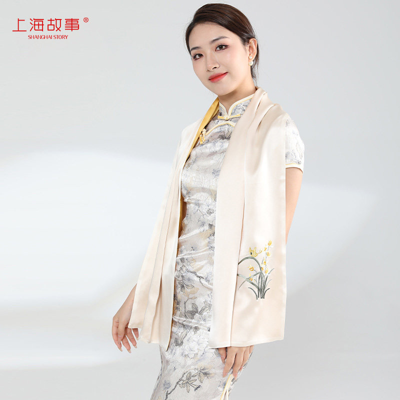 上海故事妈妈苏绣手工桑蚕丝丝巾 上海故事旗舰围巾/丝巾/披肩